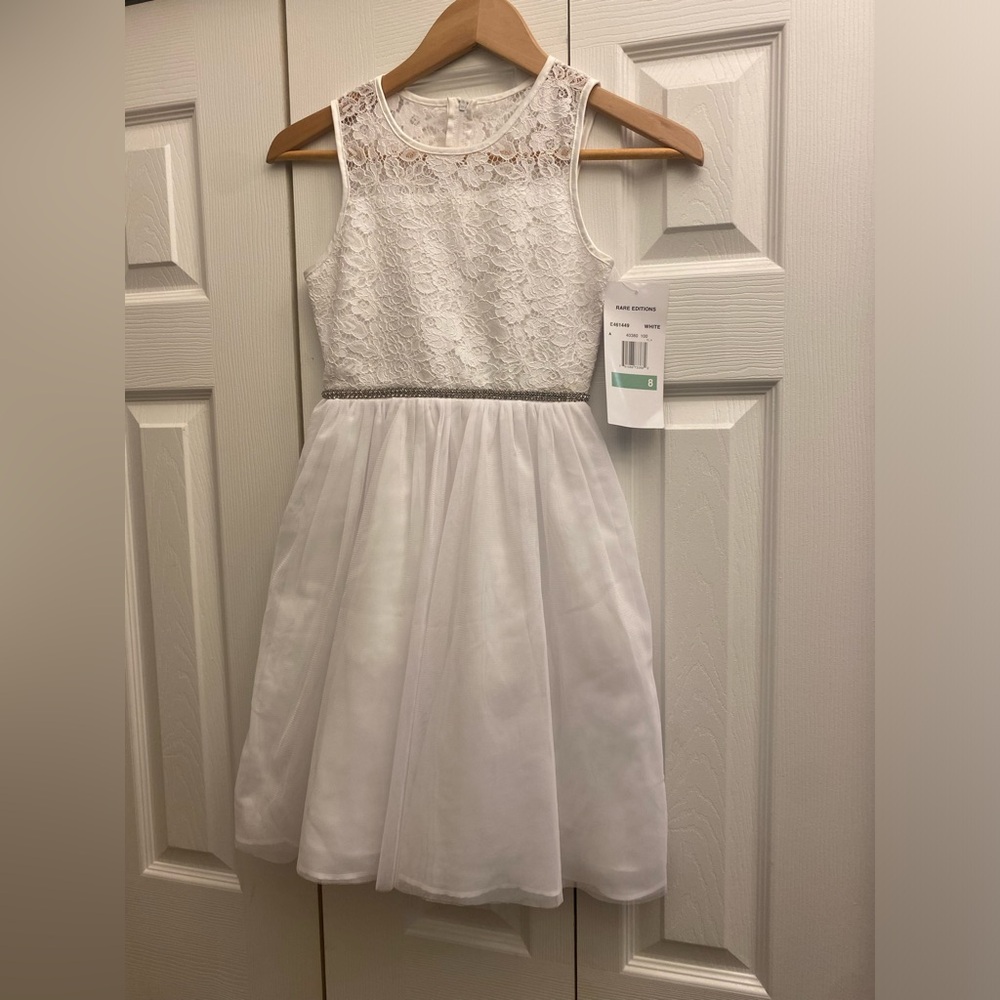 Rare Editions Elegant White Lace Kids Dress